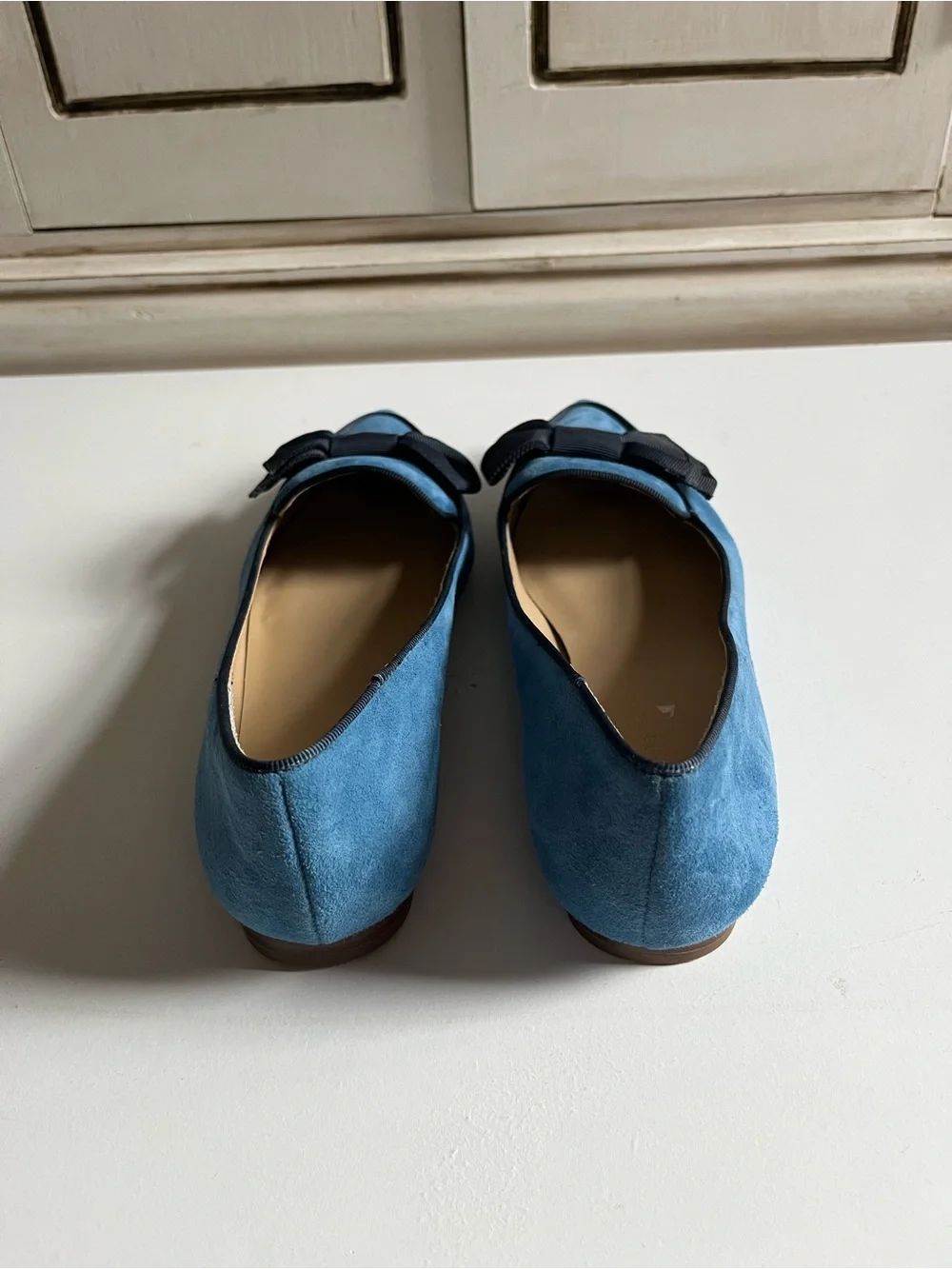 Ann Taylor Ziggy Suede Slip On Ballet Flats Blue Black Ribbon Size 6.5M